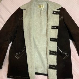 Real leather outdoor jacket lined with wool from the 70s